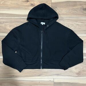 Black Cropped Zip Up Hoodie